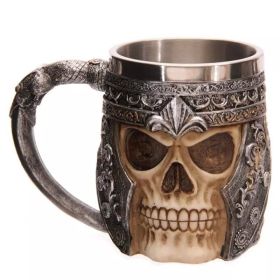 1pc Skull Knight Mug; Stainless Steel Viking Skull Mug; Creative Skeleton Beer Mug; Metal Skull Coffee Mug; Funny Gift; Home Kitchen Supplies - 400ml