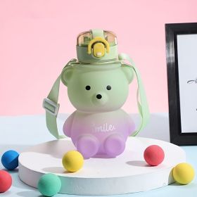 1pc Bear Cute Water Cup; Summer Plastic Cup; Portable Straw Cup; Large-capacity Water Bottle With Strap - Purple - 800ml