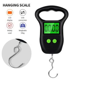 50kg X 10g Digital Luggage Scale Hanging Scale Weight Balance Hook Scale For Suitcase Travel Mini Fishing Weighting Tool BackLight - Black