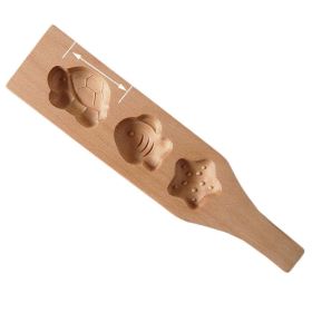 Wooden Moon Cake Mold DIY Rice Cake Baking Mold Children Steamed Bread Mold Tortoise Fish Starfish 35g - Default