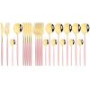 Commercial & Household 24Pcs Dinnerware Set Stainless Steel Flatware Tableware - Pink Gold - Flatware Set