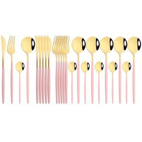 Commercial & Household 24Pcs Dinnerware Set Stainless Steel Flatware Tableware - Pink Gold - Flatware Set