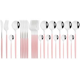 Commercial & Household 24Pcs Dinnerware Set Stainless Steel Flatware Tableware - Pink Silver - Flatware Set