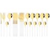 Commercial & Household 24Pcs Dinnerware Set Stainless Steel Flatware Tableware - White Gold - Flatware Set