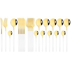 Commercial & Household 24Pcs Dinnerware Set Stainless Steel Flatware Tableware - White Gold - Flatware Set