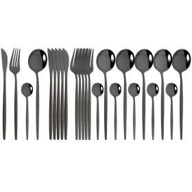 Commercial & Household 24Pcs Dinnerware Set Stainless Steel Flatware Tableware - Black - Flatware Set