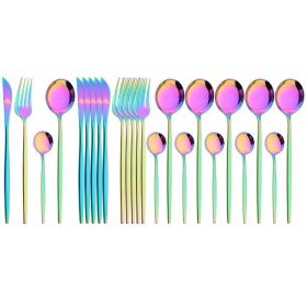 Commercial & Household 24Pcs Dinnerware Set Stainless Steel Flatware Tableware - Rainbow - Flatware Set