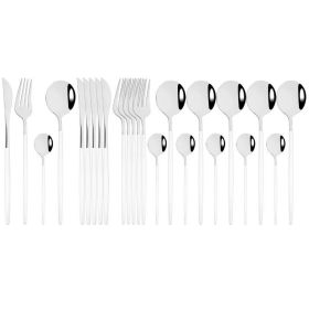 Commercial & Household 24Pcs Dinnerware Set Stainless Steel Flatware Tableware - White Silver - Flatware Set