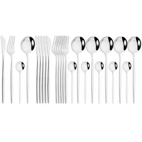 Commercial & Household 24Pcs Dinnerware Set Stainless Steel Flatware Tableware - Silver - Flatware Set