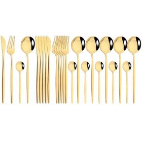 Commercial & Household 24Pcs Dinnerware Set Stainless Steel Flatware Tableware - Gold - Flatware Set
