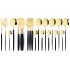 Commercial & Household 24Pcs Dinnerware Set Stainless Steel Flatware Tableware - Black & Gold - Flatware Set
