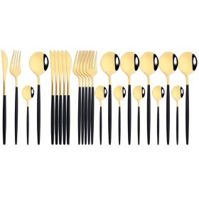 Commercial & Household 24Pcs Dinnerware Set Stainless Steel Flatware Tableware - Black & Gold - Flatware Set