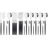 Commercial & Household 24Pcs Dinnerware Set Stainless Steel Flatware Tableware - Black & Silver - Flatware Set