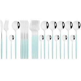 Commercial & Household 24Pcs Dinnerware Set Stainless Steel Flatware Tableware - Mint Silver - Flatware Set