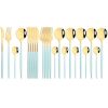 Commercial & Household 24Pcs Dinnerware Set Stainless Steel Flatware Tableware - Mint Gold - Flatware Set