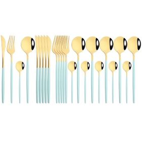 Commercial & Household 24Pcs Dinnerware Set Stainless Steel Flatware Tableware - Mint Gold - Flatware Set