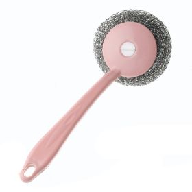 Cleaning Brushes Kitchen Stainless Steel Wire Ball Dishwashing Brush Pans Brush to oil stainsHousehold Cleaning Tools - Pink