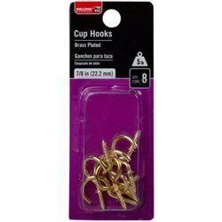 Bulldog Hardware Brass Plate 8 Pack 7/8&quot; Cup Hooks (pack of 24) - KL22383