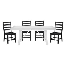 Modern Contemporary Black White 5pc Dining Set Table and 4 Side Chairs Set Wooden Kitchen Dining Furniture Casual Style - as Pic