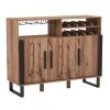 Home Wine Bar Cabinet with 3 Doors and Adjustable Shelves - Brown