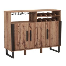 Home Wine Bar Cabinet with 3 Doors and Adjustable Shelves - Brown