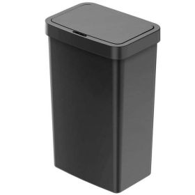 13.2 Gallon Trash Can, Plastic Motion Sensor Kitchen Trash Can, Black - Black