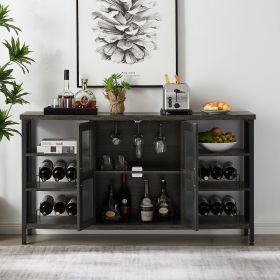 Industrial Wine Bar Cabinet with Liquor Storage, Sideboard featuring Wine Racks & Stemware Holder (55.12''w x 13.78''d x 30.31''h) - Dark Gray