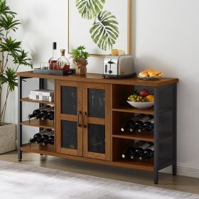 Industrial Wine Bar Cabinet with Liquor Storage, Sideboard featuring Wine Racks & Stemware Holder (55.12''w x 13.78''d x 30.31''h) - Brown