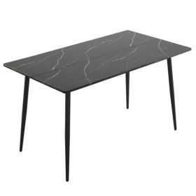 Disassemble rectangular table with arc MDF Black tabletop splicing PVC marble surface 140*76*76cm N101 - as picture