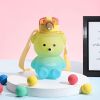 1pc Bear Cute Water Cup; Summer Plastic Cup; Portable Straw Cup; Large-capacity Water Bottle With Strap - Purple - 800ml