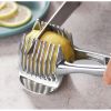 1pc Tomato Lemon Slicer Holder; Round Fruits Onion Shredder Cutter Guide Tongs With Handle; Stainless Steel Kitchen Cutting Potato Lime Food Stand - S