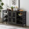 Industrial Wine Bar Cabinet with Liquor Storage, Sideboard featuring Wine Racks & Stemware Holder (55.12''w x 13.78''d x 30.31''h) - Dark Gray