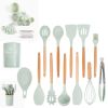 33pcs Set Wooden Handle Silicone Kitchen Utensils 33 Pieces Set Silicone Spoon Shovel Kitchen Gadgets Set Silicone Kitchen Utensils - Dark Green