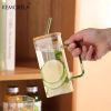 1pc; 13.5oz Small Cute Glass Cups With Lids And Straws - Green