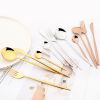 Commercial & Household 24Pcs Dinnerware Set Stainless Steel Flatware Tableware - Rose Gold - Flatware Set