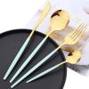 Commercial & Household 24Pcs Dinnerware Set Stainless Steel Flatware Tableware - Mint Gold - Flatware Set