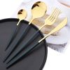 Commercial & Household 24Pcs Dinnerware Set Stainless Steel Flatware Tableware - Black & Gold - Flatware Set