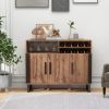 Home Wine Bar Cabinet with 3 Doors and Adjustable Shelves - Brown