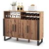 Home Wine Bar Cabinet with 3 Doors and Adjustable Shelves - Brown
