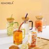1pc; 13.5oz Small Cute Glass Cups With Lids And Straws - Pink