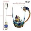 1pc Rose Enamel Crystal Tea Cup; Coffee Mug; Tumbler Butterfly Rose Painted Flower Water Cups; Clear Glass With Spoon Set - Blue - Short