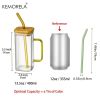 1pc; 13.5oz Small Cute Glass Cups With Lids And Straws - Green