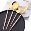 Commercial & Household 24Pcs Dinnerware Set Stainless Steel Flatware Tableware - Pink Gold - Flatware Set