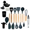 33pcs Set Wooden Handle Silicone Kitchen Utensils 33 Pieces Set Silicone Spoon Shovel Kitchen Gadgets Set Silicone Kitchen Utensils - Dark Green