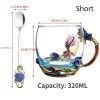 1pc Rose Enamel Crystal Tea Cup; Coffee Mug; Tumbler Butterfly Rose Painted Flower Water Cups; Clear Glass With Spoon Set - Blue - Short