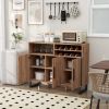Home Wine Bar Cabinet with 3 Doors and Adjustable Shelves - Brown